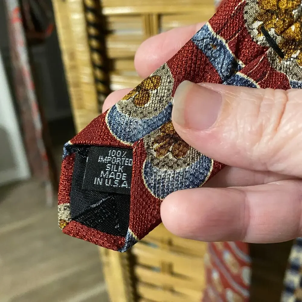Vintage Guess USA Silk Tie Lot of 2 – 80s 90s Geometric Red Blue Made in USA